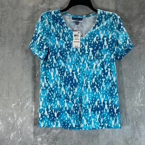 Karen Scott Women's Aqua Oasis Lobster Love Printed V-Neck Short-Sleeve Top SZXS